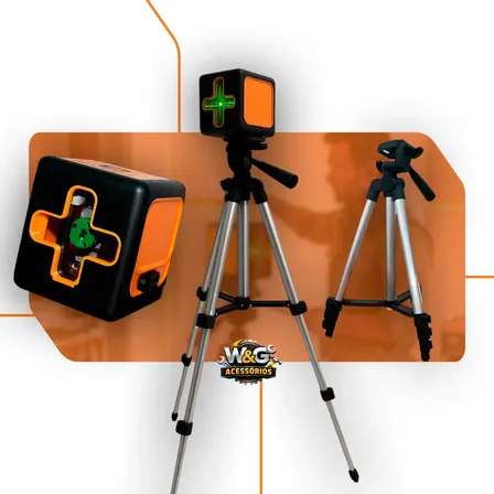 Nível A Laser Verde 2 Linhas Esquadro + Suporte + Tripé Profissional Prumo 20m Autonivelante Pilhas W&g