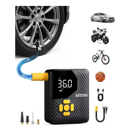 Mini Compressor De Ar Portátil Astroai 150 Psi Com Luz Led Amarelo 12v 50 Hz Bifásica