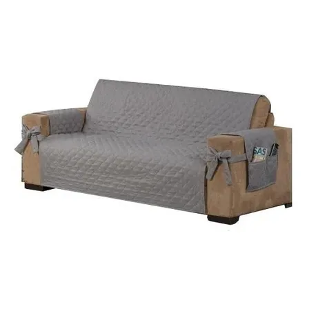 Capa De Sofá Para 3 Lugares Com Laço Costurada Em Matelassê Cor Cinza Matelado