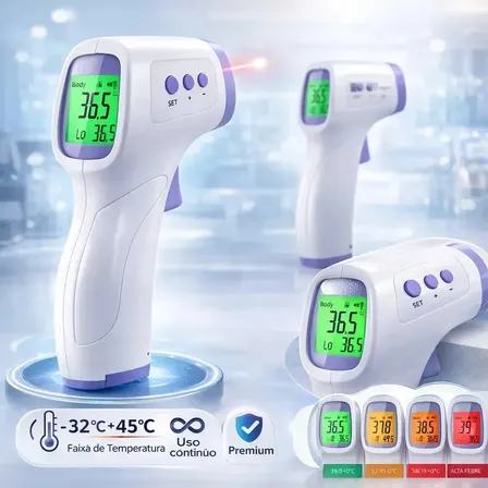 Termômetro Infravermelho Sem Contato Digital Medição Rápida Alta Precisão Display Lcd Memória Alarme Sensor Davely