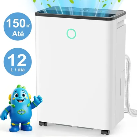 Desumidificador De Ar Potente 12l/dia Para Ambientes Grandes Até 150m² Compressor Antimofo Silencioso