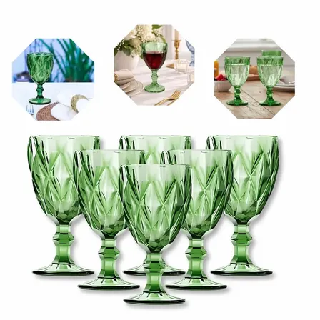 Jogo de Taças Diamond Luxo em Vidro Verde da Gostei! com 6 Unidades de 330 mL