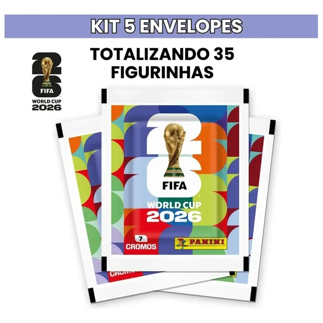 Kit 5 Envelopes Pacotinhos Figurinhas Copa do Mundo 2026 Fifa World Cup Futebol