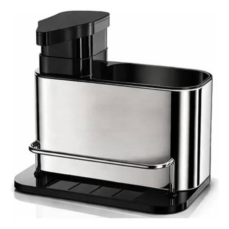 Porta Detergente E Sabão Líquido Dispenser Com Suporte P/ Esponja Pia Cozinha Em Aço Inox Organizador Luxo
