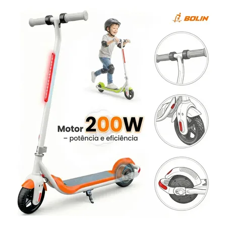 Patinete Elétrico Infantil Bolin Ks203 Com Luzes Led E Rodas 6,5 Para Crianças Até 65 Kg Laranja