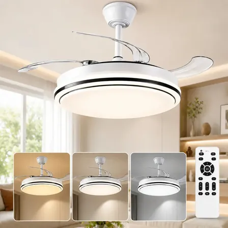 Plafon com Ventilador de Teto Retrátil Tieesa Branco LED 60W para Sala e Quarto