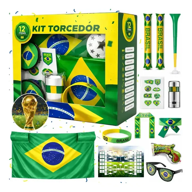 Kit Torcedor Brasil Acessorios Copa Do Mundo 12 Itens