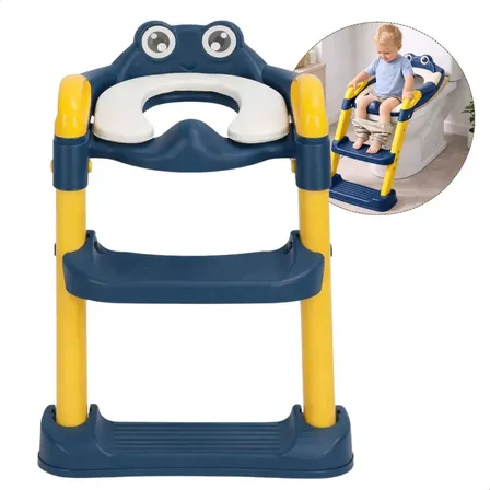 Troninho Redutor De Assento Dobrável Infantil Com Escada Azul Lisa