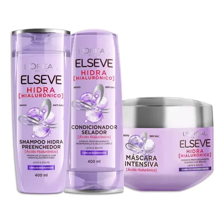 Kit Hidra Hialurônico Shampoo 400ml Condicionador 400ml Creme 300g Elseve
