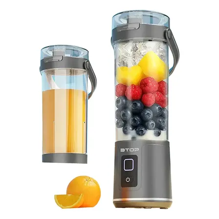 Mini Liquidificador Portatil Cinza Com Copo 600ml Sem Fio Recarregável 12 Laminnas Com Copo Shake