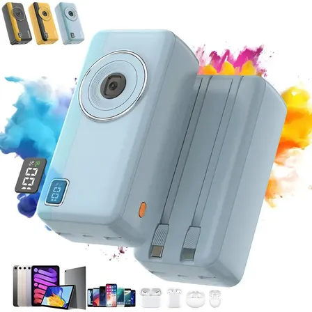 Power Bank 30000mah 22.5w Carregador Portátil Rápido Pd Qc 3.0 Display Digital Usb-c Entrada/saída Universal Compatível Com Ios Android iPhone Samsung Tablet Cabos Integrados Inclusos Cor-Azul