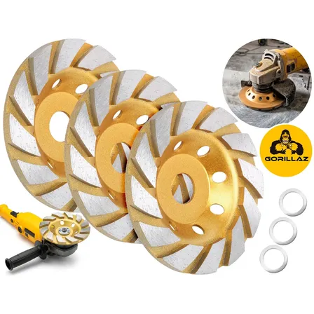 Kit 3 Discos Diamantados de Desbaste para Concreto e Mármore 100mm Gorillaz