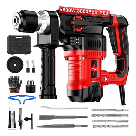 4800w Martelete Rompedor Furadeira Profissional 8000BPM 20J, Kit Martelete Demolidor/Perfurador/Rotativo/Impacto Con Embreagem De Seguranç, Industrial Sds-plus Brocas Y Maleta 220v Para Concreto/Aço