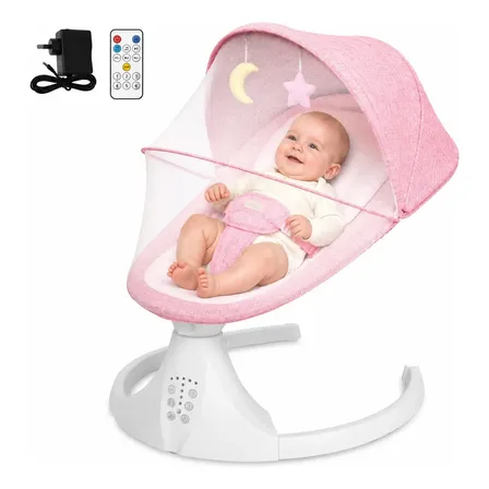 Cadeira De Balanço Flybb Elétrica Com Bluetooth, Mosquiteiro E 5 Velocidades Rosa