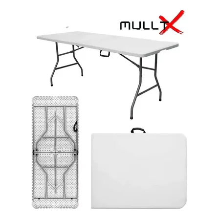 Mesa Dobrável Vira Maleta Com Alça Portátil 1.80m Para Camping Pesca Jardim Área Externa Ou Interna Salão De Festas Gourmet Cor Branca Branco Marca Mulltx