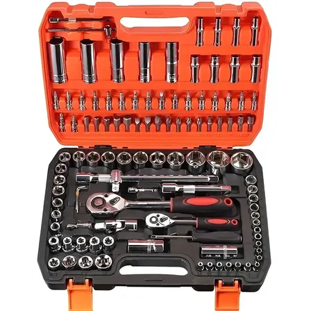 Jogo De Soquete Aço Crv Profissional 108 Pcs Catraca 1/2e1/4 Laranja