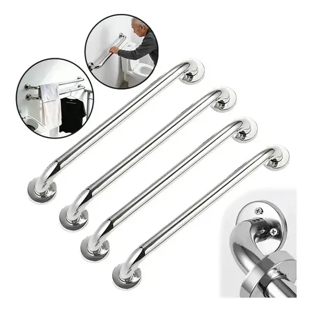 Kit 4 Barras de Apoio para Banheiro em Aço Inox Antiderrapante 40cm para Idosos e Deficientes Acompanha Parafusos e Buchas Fácil Instalação Cor Prateado