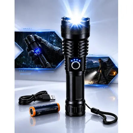 Lanterna Tática Militar Led Ultra Potente Recarregável Usb Zoom Ajustável Longo Alcance Resistente
