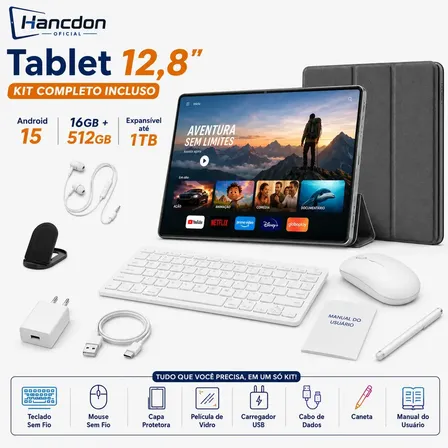 Tablet Hancdon Matepad Pro de 12.8" com 512 GB e 16 GB RAM, Kit Completo para Estudo e Trabalho