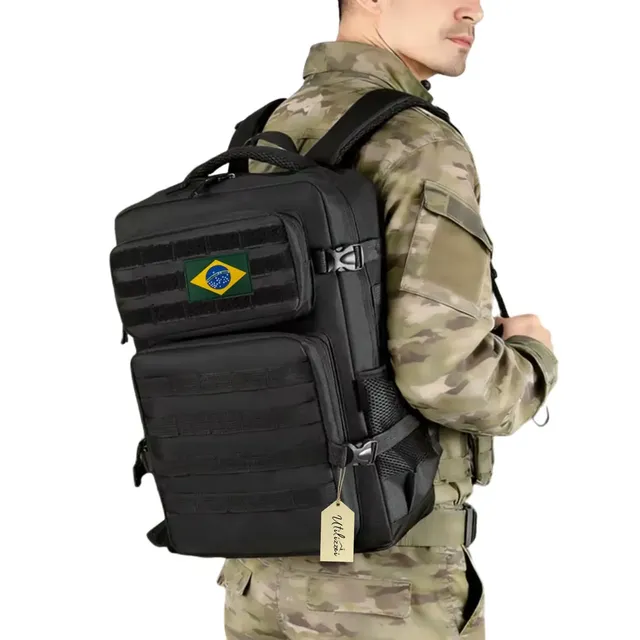 Mochila Tática Militar Resistente Impermeável 30 Litros Bolsa Escola Faculdade Trabalho Super Reforçada Bandeira Brasil Brinde Preta Utilizzei Preto