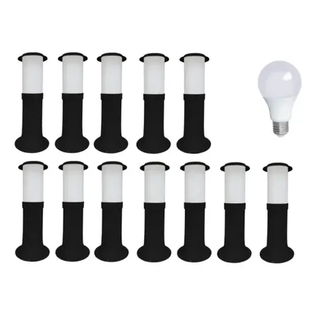 Kit 12 Poste Balizador Luminária 35cm Preto + Lâmpada Quente
