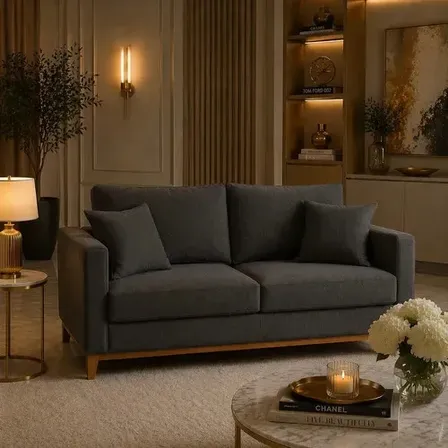 Sofá 1,40 Beny Living Linho Grafite 2 Lugares Luxo Sala De Estar Recepção Clínica Escritório Acompanha 2 Almofadas Decorativas Mz Móveis Liso