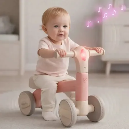Bicicleta De Equilibro Sem Pedal Andador Infantil Som E Luz Rosa