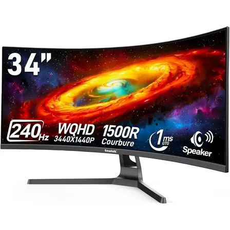 Gawfolk 34 Inch Ultrawide Curved Gaming Monitor, Uwqhd 3440x1440, 1500r Pc Screen,240hz Refresh Rate Curved Computer Screen With Freesync, Built-in Speaker