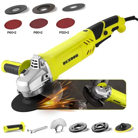 Esmerilhadeira Angular 1200w Profissional 125mm 220v Com Trava De Eixo Controle De Velocidade E Kit Disco Polimento E Corte Desoon Verde-limão 60hz