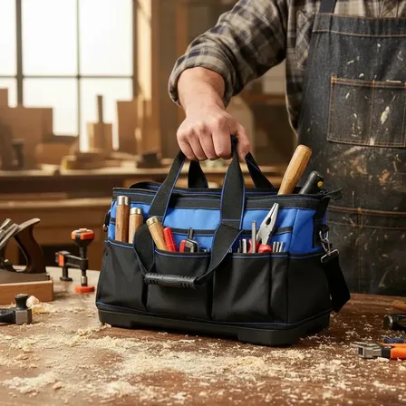 Bolsa De Ferramentas Lona Grande Impermeável 16 Bolsos Base Rígida Porta Ferramentas Organizador Profissional Para Eletricista Encanador Mecânico Reforcada