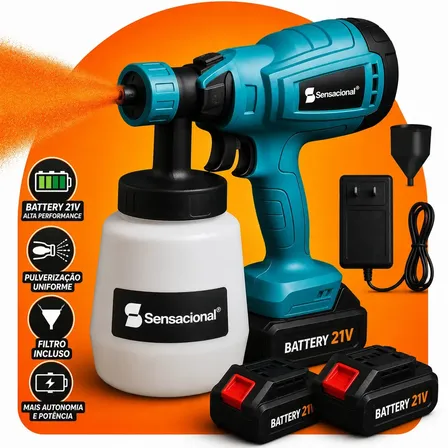 Pistola De Pintura Pulverizadora De Tinta Portátil Hvpl Com 2 Baterias 21v 1l Sensacional
