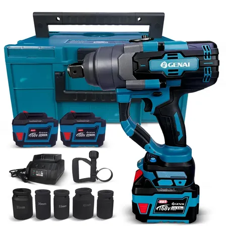 Chave De Impacto 1 Polegada 168v Com 2 Baterias E Soquetes 1500w Adequado Para A Desmontagem De Pneus De Camião, Para Parafusos M14-m36 Azul 127/220v 50hz/60hz