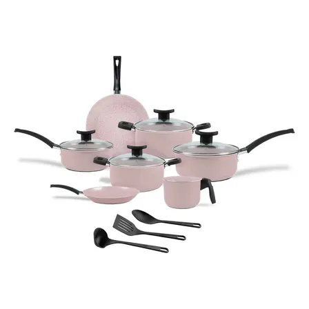 Jogo De Panelas Brinox 10 Peças Ceramic Life Floria Rosa Rosa-claro