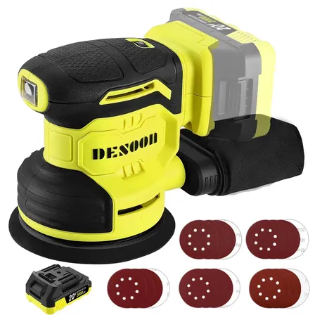 Lixadeira Roto Orbital 20v Sem Fio 125mm Com Bateria Carregador Coletor Tubo De Po + 15 Lixas Kit Completo Desoon 127/220v Verde-claro