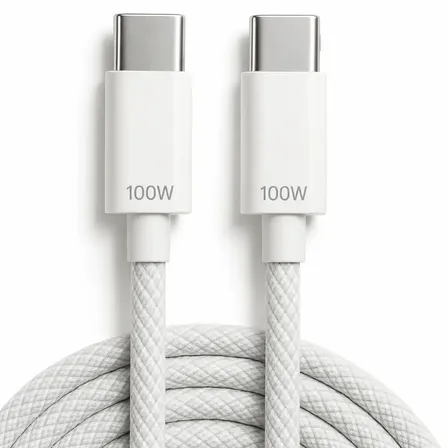 Cabo Carregador USB-C Tipo C Nylon Trançado Ultra Rapido 100w 1 Metro Transferencia De Dados Compativel Com iPhone 15 16 17 Tablet Notebook Samsung Xiaomi LG Motorola Smartwatch Branco Eletric Teck