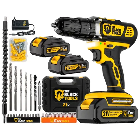 Parafusadeira Furadeira De Impacto 02 Baterias The Black Tools Profissional Tb-21px.2 Kit Completo Com Maleta Acessórios