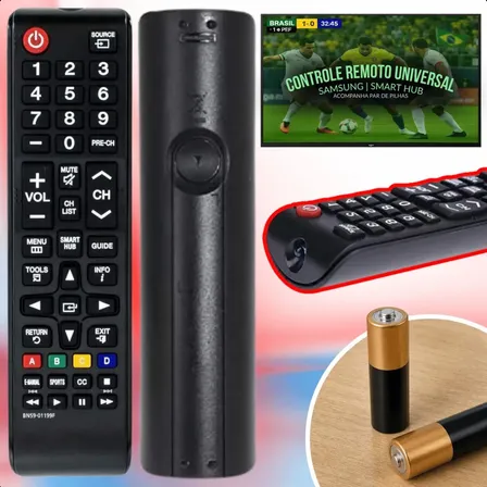 Controle Remoto Compatível Com Samsung Smart Tv Universal Smart Hub Com Pilhas Pronto Para Uso Diversos Modelos