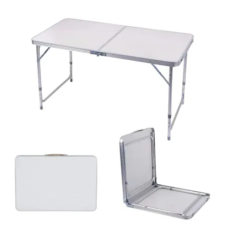 Mesa Dobrável Vira Maleta Alumínio Com Alça Portátil 120x60cm Para Camping Pesca Jardim Área Externa Ou Interna Salão De Festas Gourmet Cor Branco