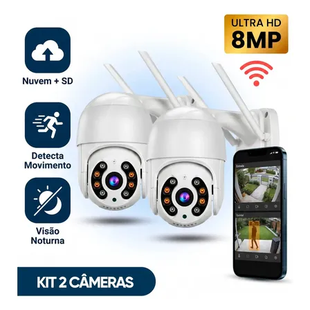 Kit Com 2 Câmeras De Segurança Ip Wifi A8 Full Hd Icsee Ptz 355° Com Visão Noturna Áudio Bidirecional Ip66 Monitoramento Remoto Para Celular Android E iPhone Branco