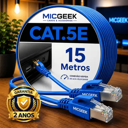 Cabo De Rede 15 Metros Internet Rj45 Lan Ethernet Crimpado Reforçado De Alta Qualidade Azul Micgeek