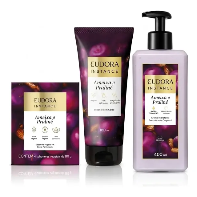 Combo Instance Ameixa E Praliné: Sabonete Em Barra 4x80g + S
