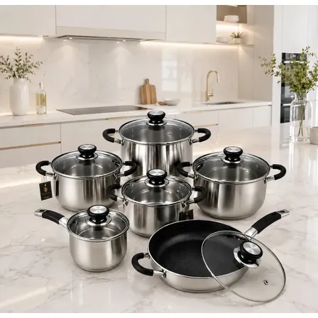 Conjunto Panelas Francesas Genebra 12 Peças Inox E Vidro Prata/vidro