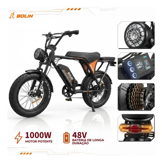 Bicicleta Elétrica Bolin 1505C de 1000W para Adultos com Suspensão e 45 km/h
