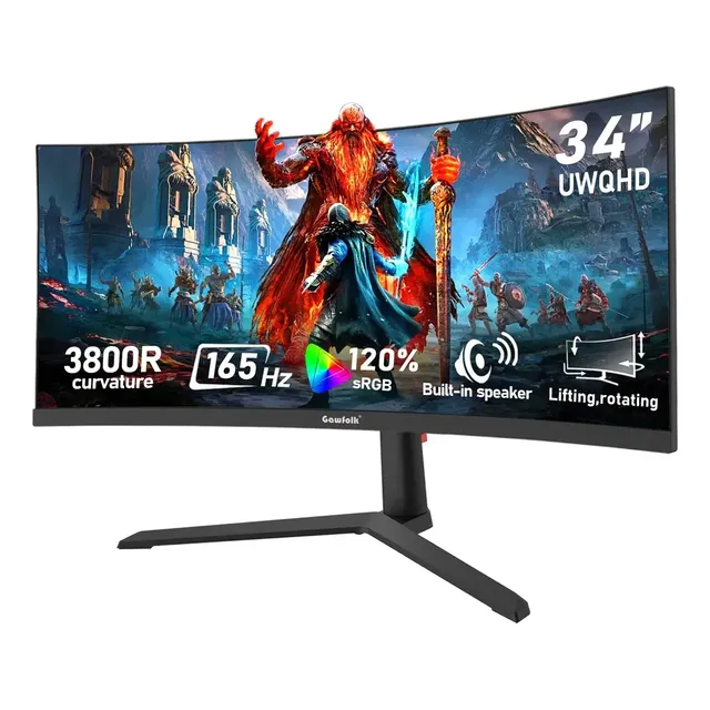 Monitor Gamer Curvo Gawfolk 34 Uwqhd 165hz Alto-falante Dp Preto