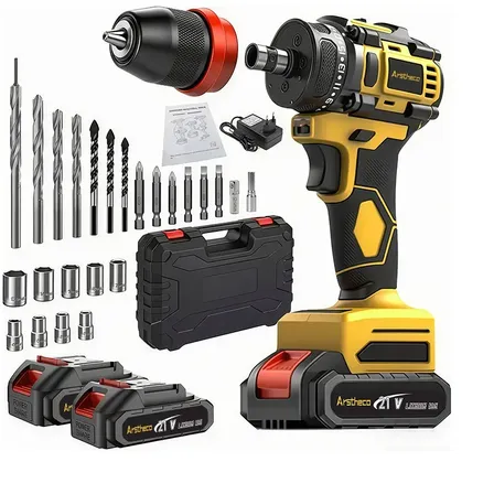 Parafusadeira Furadeira 3/8 21v 2 Baterias Com Maleta E Acessórios Completo Brushless 85nm Arstheco