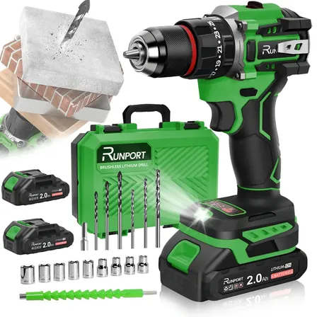Furadeira Parafusadeira De Impacto Runport Profissional Sem Escova Com 2 Baterias E Maleta Verde 127/220v 60 Hz
