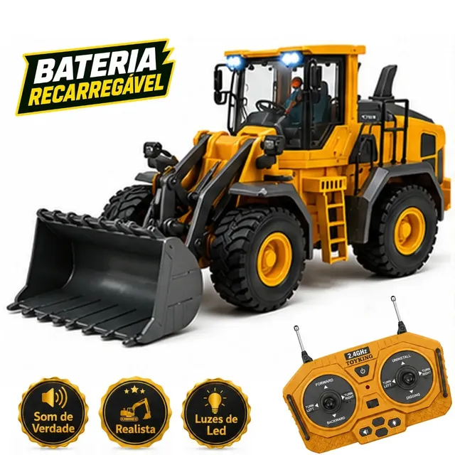 Trator Controle Remoto Grande Escavadeira Recarregável Pá Amarelo Mega Trator