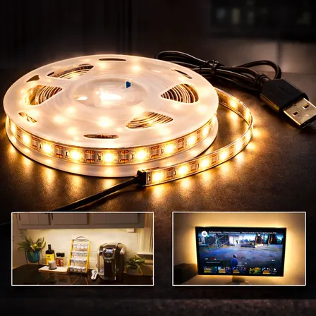 Fita Led Usb Branco Quente 5m Para Tv Decoração Móveis Etc