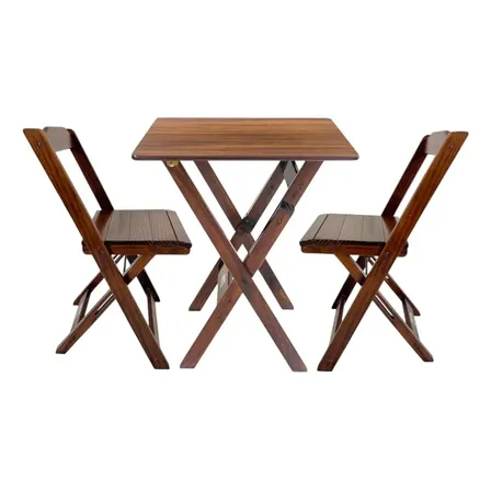 Mesa Madeira 60x60 Bar + 2 Cadeiras Restaurantes Cor Imbuia