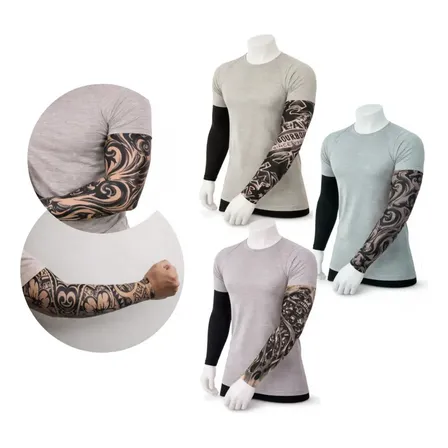 Kit 03 Pares Manguito Manga Fake Tatuagem Protetor Braço Sol